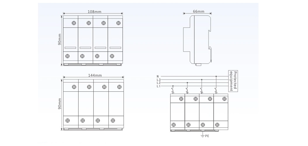 in 60 Ka Power Arrester 4p Surge Protective Device